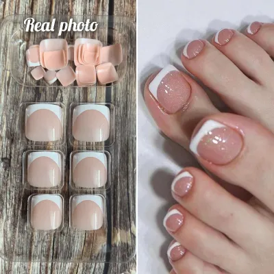 Pink Glittery French Toe Nail(Foot Nail)