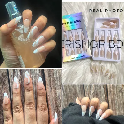 Spiral Almond French Tip Nail