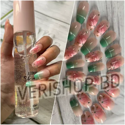 Pink-Green Flower Nail