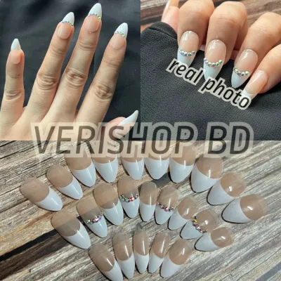 Almond French Tip Stone Nail