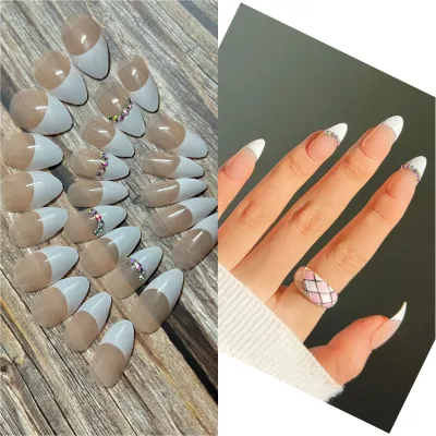 Almond French Tip Stone Nail