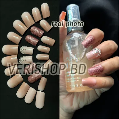 Nude-Blush Glitter Stone Nail