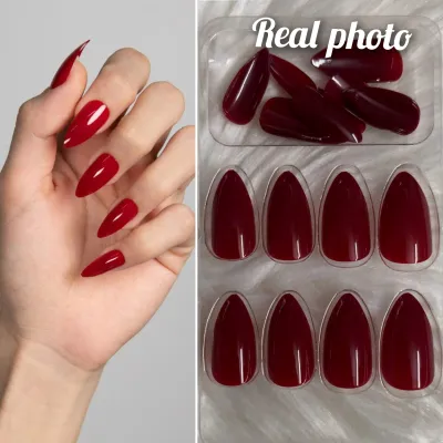 Almond Glossy Red Nail