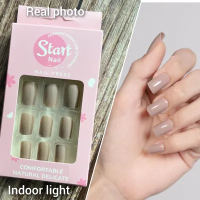 Nude grey square nails