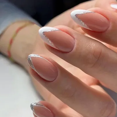 Glittery v shape tip almond Nail