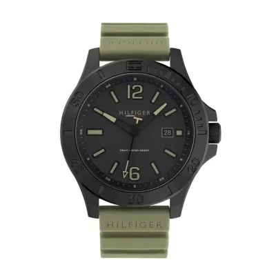 TOMMY HILFIGER- RYAN BLACK DIAL GREEN SILICON STRAP WATCH