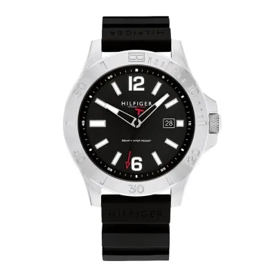 TOMMY HILFIGER- RYAN BLACK DIAL BLACK SILICON STRAP WATCH