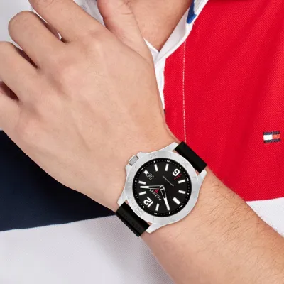 TOMMY HILFIGER- RYAN BLACK DIAL BLACK SILICON STRAP WATCH