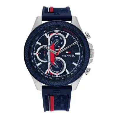 TOMMY HILFIGER CLARK MULTIFUNCTION BLUE DIAL SILICONE STRAP WATCH