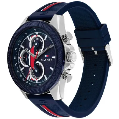 TOMMY HILFIGER CLARK MULTIFUNCTION BLUE DIAL SILICONE STRAP WATCH