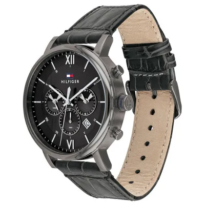 TOMMY HILFIGER HEREN HORLOGE BLACK DIAL LEATHER WATCH