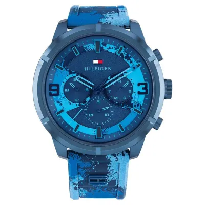 TOMMY HILFIGER BLUE DIAL MULTIFUNCTION SILICON MEN'S WATCH