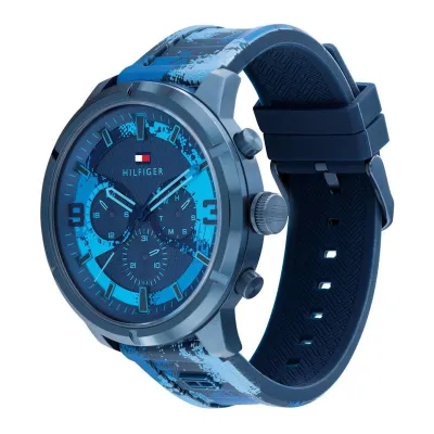 TOMMY HILFIGER BLUE DIAL MULTIFUNCTION SILICON MEN'S WATCH