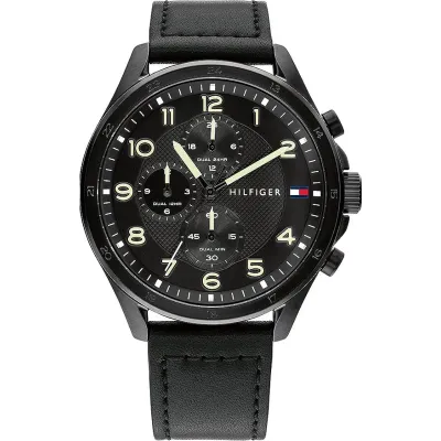 Tommy Hilfiger Axel Black Dial Leather Strap Watch