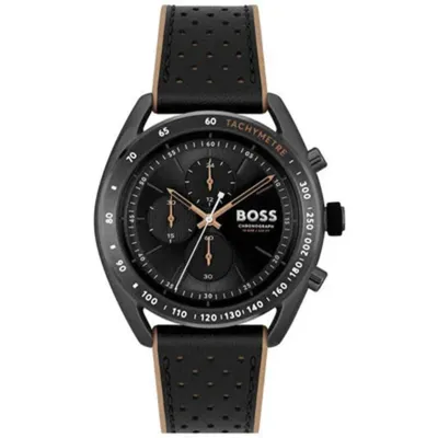 Hugo Boss Center Court Black Dial Leather Strap Men's Watch