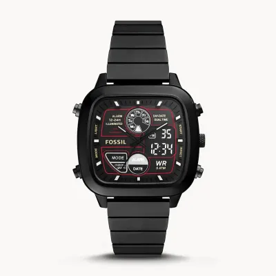 Fossil Retro analogue-Digital Black Stainless Steel Watch