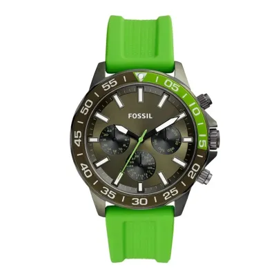 Fossil Bannon Chronograph Grey Dial Green Silicone Strap Watch for Men