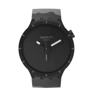 Swatch Big Bold Bioceramic Basalt Quartz Black Dial Black Silicone Strap Watch 