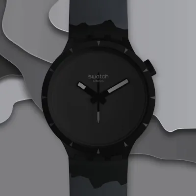 Swatch Big Bold Bioceramic Basalt Quartz Black Dial Black Silicone Strap Watch 