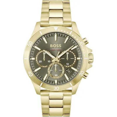 BOSS Men's Troper | Khaki Chronograph Dial | Gold Stainless Steel Bracelet