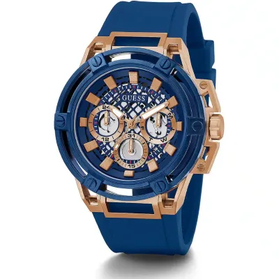 Guess Matrix Multifunction Blue Dial Blue Rubber Strap Watch