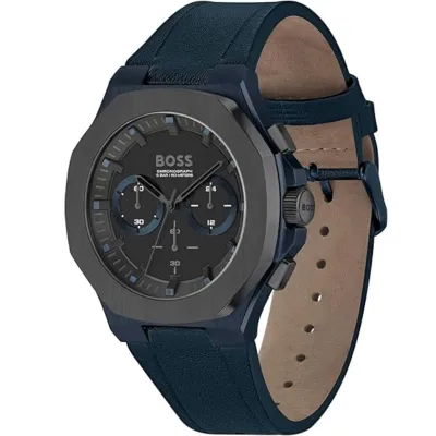 Boss Taper Chronograph  Men's Black Leather Watch