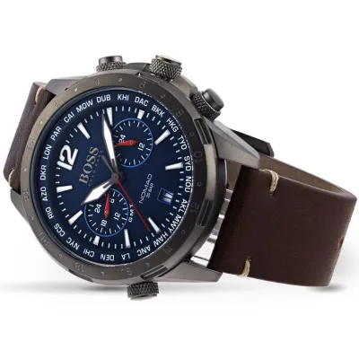 Hugo Boss Nomad Blue Dial Brown Leather Strap Watch 