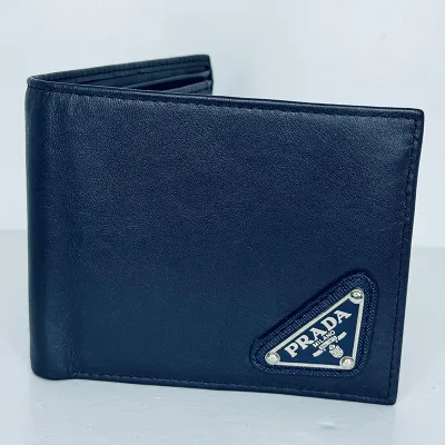 PRADA- BIFOLD MENS LEATHER WALLET- NAVY
