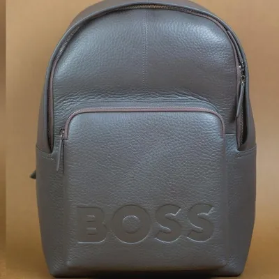 HUGO BOSS- LEATHER BACKPACK -GREY
