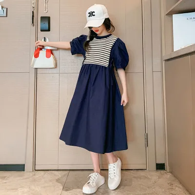 Striped Charm Puff Sleeve Dress TD05