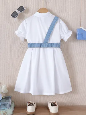 Denim strap white dress TD101