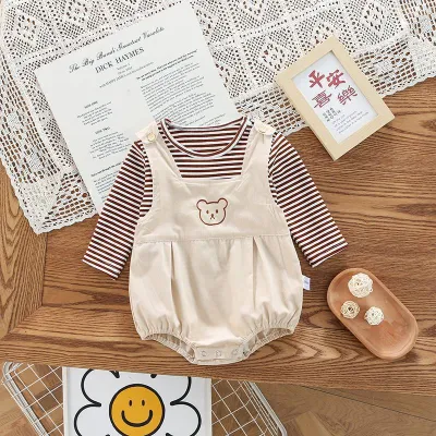 Corduroy Bear Overalls with Striped T-Shirt TD121