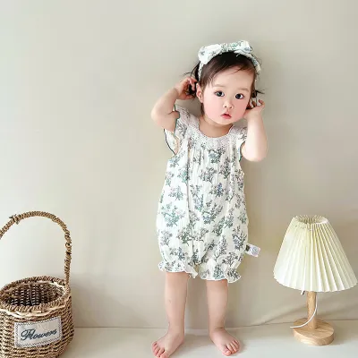 Floral Flutter-Sleeve Baby Romper TD105