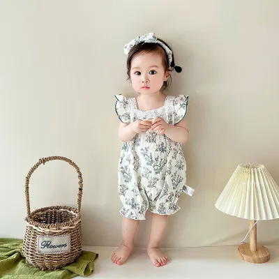 Floral Flutter-Sleeve Baby Romper TD105