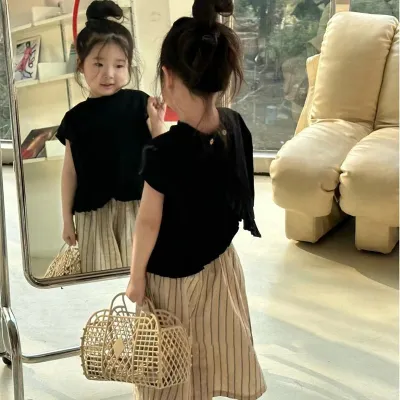 Striped Skirt and Black Tee Set TD58