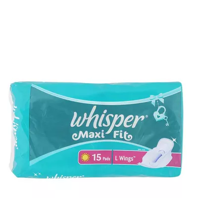 B1 Whisper Large Maxi Fit Wings Sanitary Napkins 15 1 Pack - pads