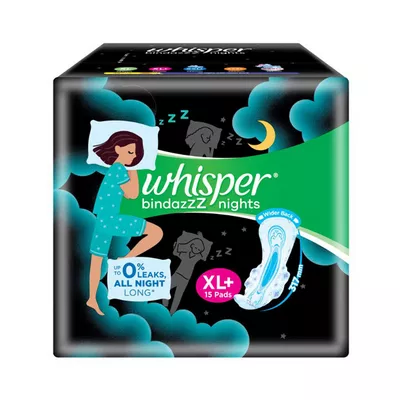 U11 Whisper Bindazzz Nights Heavy Flow Sanitary Napkin Xl 15 - pcs