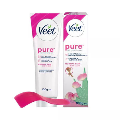 Veet Pure Hair Removal Cream Normal Skin With Organic Aloe Vera Rose Extracts 100 - gm
