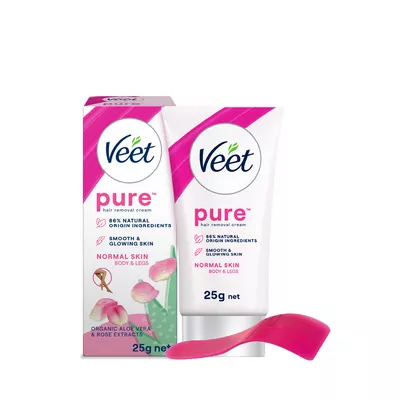 Veet Pure Hair Removal Cream Normal Skin With Organic Aloe Vera Rose Extracts 25 - gm