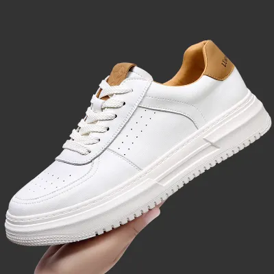 Men's Genuine Leather Sneakers with Perforated Design