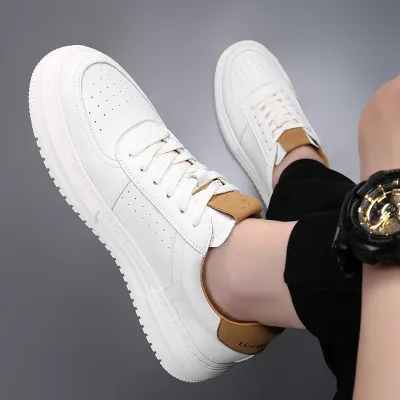 Men's Genuine Leather Sneakers with Perforated Design