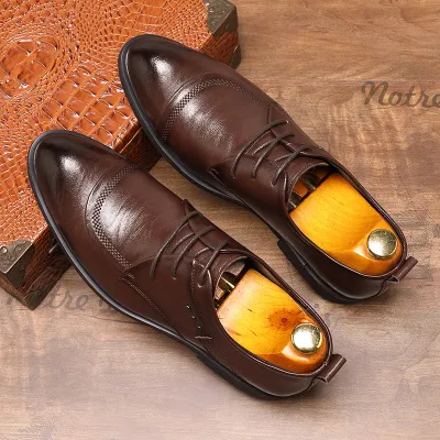 Two -layer Cowhide English Style Formal Shoes