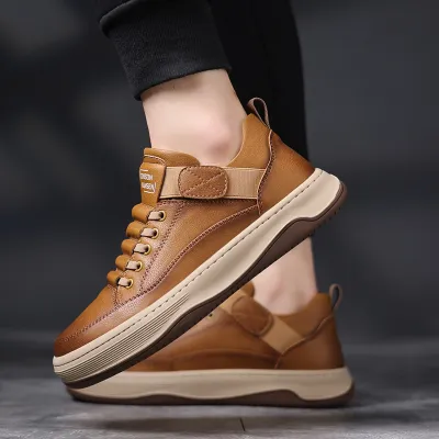 Two Layer Cowhide Lace Up Sneakers For Men