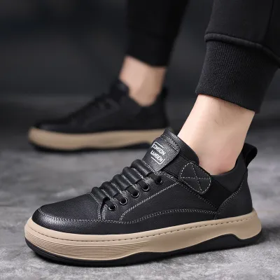 Two Layer Cowhide Lace Up Sneakers For Men