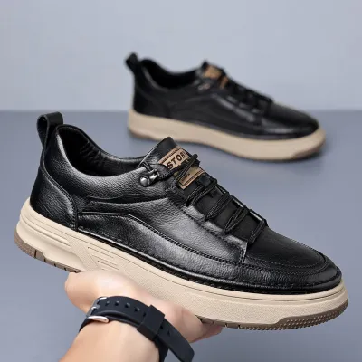 Anti-Slip Rubber Sole Men's Round-Toe Leather Shoes