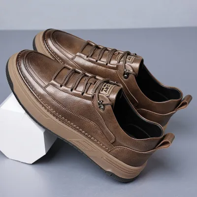 Anti-Slip Rubber Sole Men's Round-Toe Leather Shoes