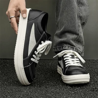 Genuine Leather Low-Top Men's Sneakers - Breathable and Deodorizing