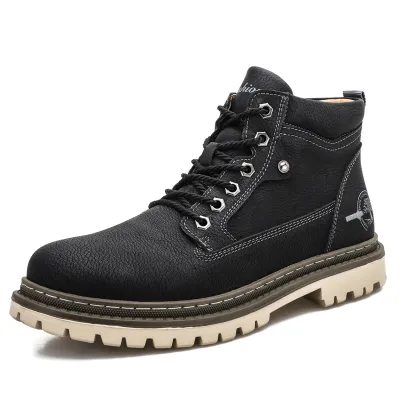 Men's English Style Boots with Contrast Stitching