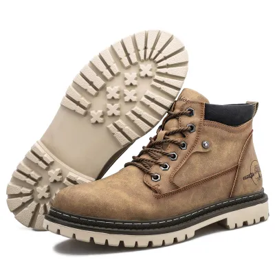 Men's English Style Boots with Contrast Stitching