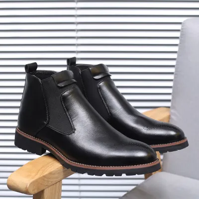 High Top Round Headed Leather Chelsea Boots